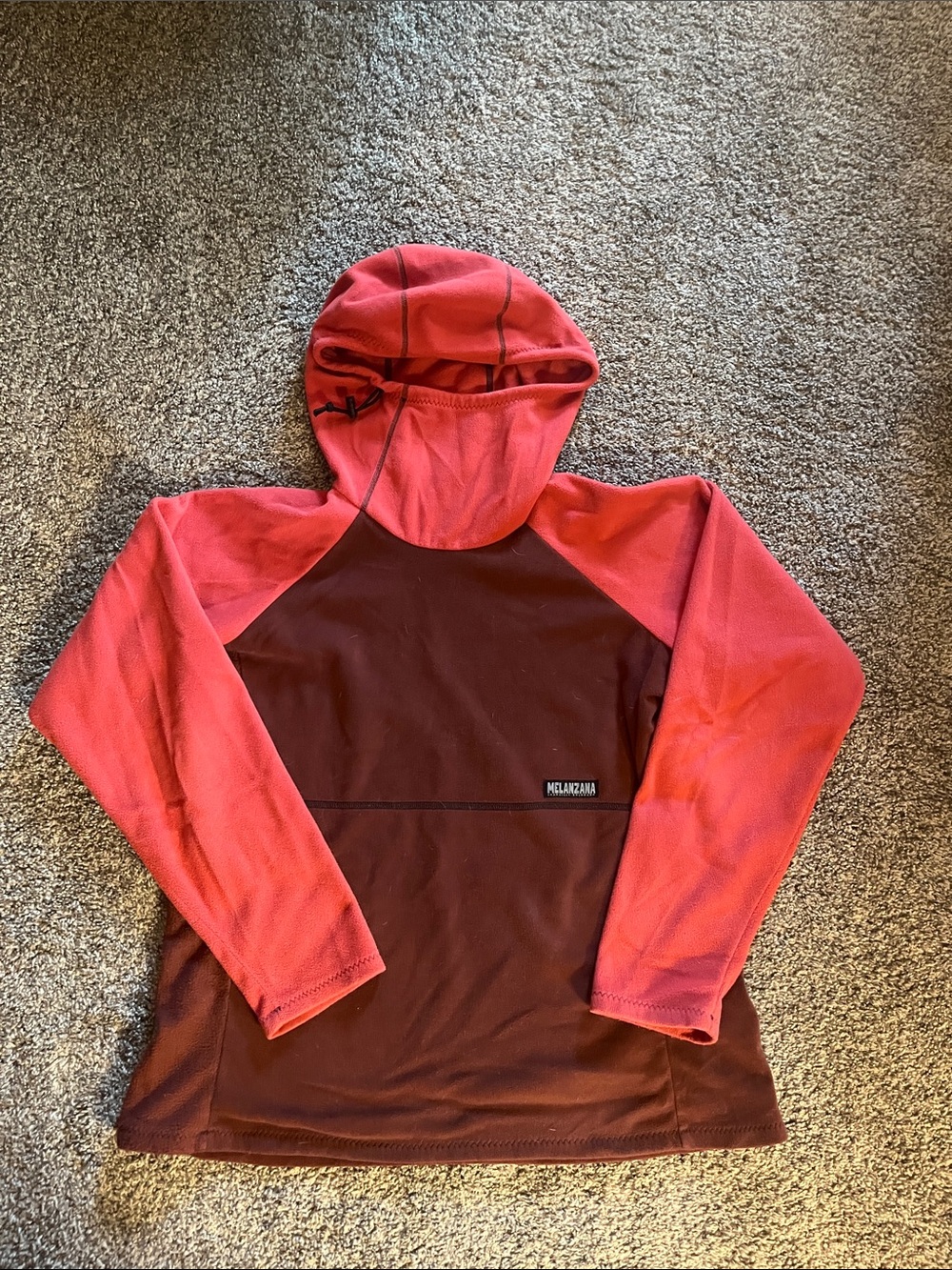 Melanzana Two-Tone Red Hooded Fleece Pullover